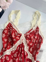 Floral Print Lace Strap Long Dress