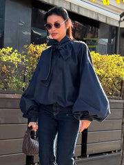 Denim  Bubble Full Sleeve Lace-up Top And Shorts Set