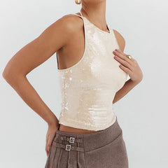 Beige Sequin Tank Top - Free From Label