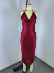 Halter Neck Tassel Fringe Midi Bandage Dress