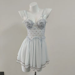 Dotted Bow Strappy Tulle Mesh Night Dress