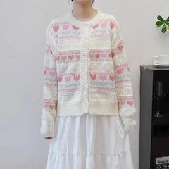 Heart Flowers Knitted Sweater Cardigan