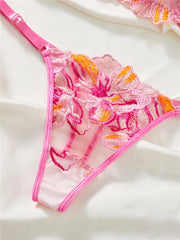 Pink Foliage Mesh Lingerie Set