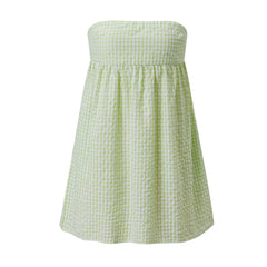Gingham Strapless Babydoll Back Tie Mini Dress