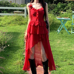 Red Ruffle Midi Dress