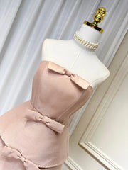 Spliced 3D Bow Zipper Strapless Solid Color Mini Dress - Free From Label