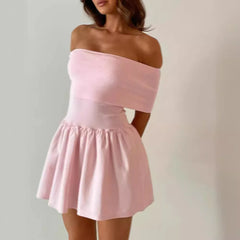 Off Shoulder Pleated Mini Dress - Free From Label