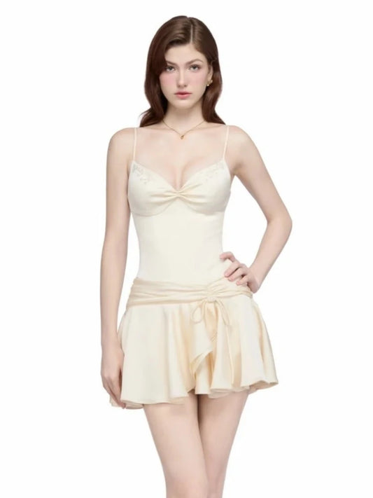 Satin Spaghetti Strap Waist Snitched Mini Dress