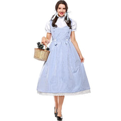 “Dorothy Wizard of Oz costume blue gingham dress with apron and puff sleeves”