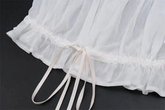 White Lace Trim Off-shoulder Ruffle Cuff Lantern Sleeve Top