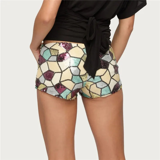 Sequin Geometric Print Low Waist Shorts