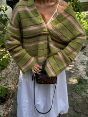 Green Striped Cardigan