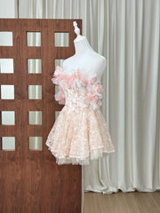 3D Floral Slash Neckline Embroidered Mini Dress