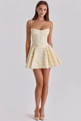 Yellow Floral Corset Skater Mini Dress