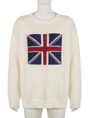 White Uk Flag Knit Sweater