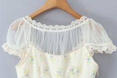 Floral Bow Tied Sheer Short Sleeve Top