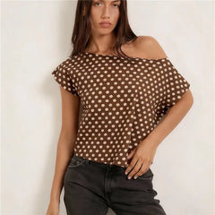 Polka Dots One-Shoulder Top