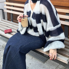 Striped Knit Cardigan With Scarf