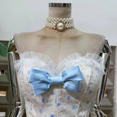 Floral Strapless Lace Ruffle Corset Top And High Waist Bodycon Skirt Set
