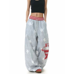 Letter Star Print Drawstring Sweatpants