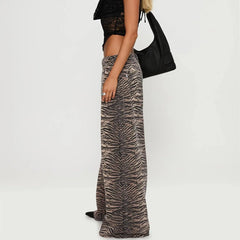 Leopard Print Wide-leg Straight Jeans Trousers