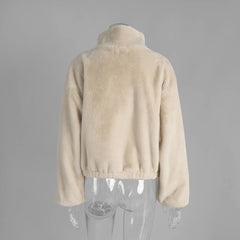 Teddy Faux Fur Zipper Crop Jacket