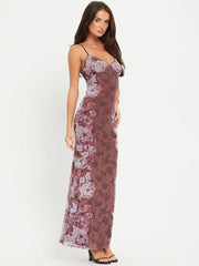 Purple Floral Print Cami Midi Dress