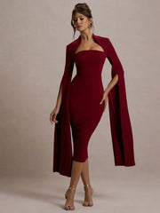 Solid Cape Bodycon Midi Dress