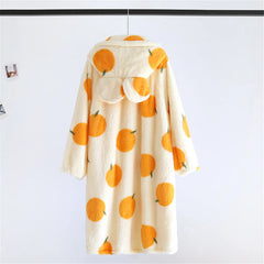 Fruit Print Plush Hooded Bathrobe Lougewear