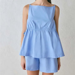 Striped Sleeveless Peplum Top and Shorts Set