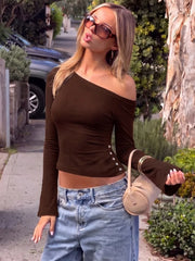 Off-Shoulder Long Sleeve Side Button Top