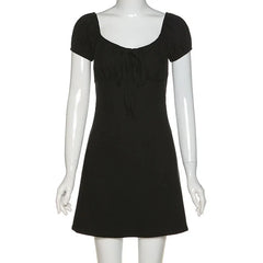 Black Ruched Short Sleeve Solid Mini Dress