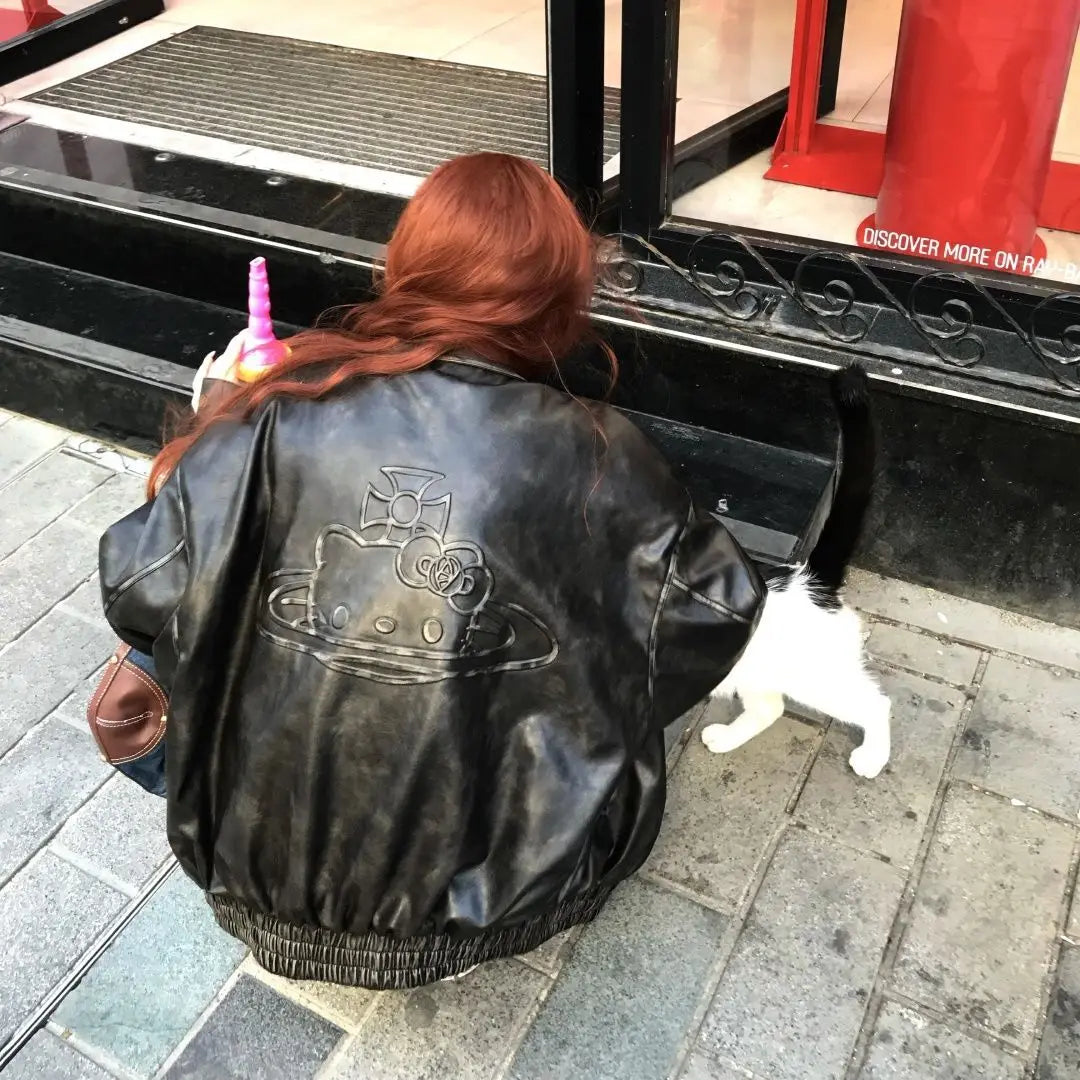 Faux Leather Brown Hello Kitty Biker Jacket Free From Label