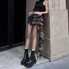 Leopard Irregular Tiered Mini Skirt