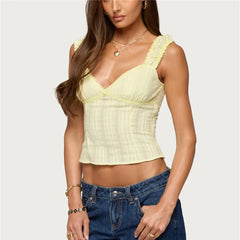 Smocked Tick Strap Sweetheart Neck Top