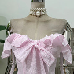 Ruffled Trim Off-shoulder Crop Top And White Tulle Mini Skirt Set