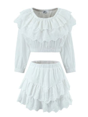 White Off-shoulder Eyelet Crop Top And Mini Skirt Set