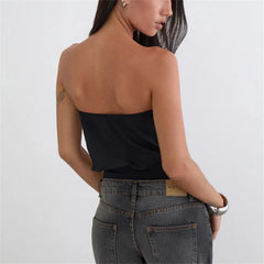 Button Trim Strapless Tube Top