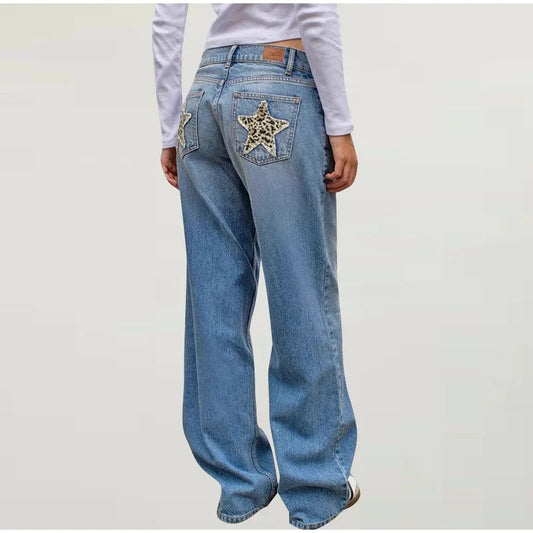 Leopard Print Star Straight-Leg Jeans
