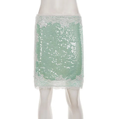 Sequin Lace Patchwork Midi Skirt
