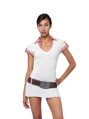 Short Sleeve Gingham Patchwork Knit Mini Dress