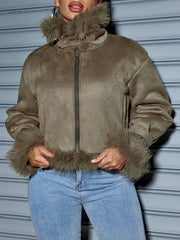 Fur Suede Crop Zip Jacket