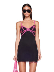 Black Cami Pink Lace Trim Mini Dress - Free From Label