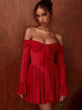 Red Off-Shoulder Frill Mini Dress