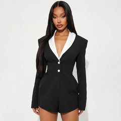 Black Collar Blazer Romper