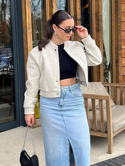 Stand Collar Snap Button Bomber Jacket