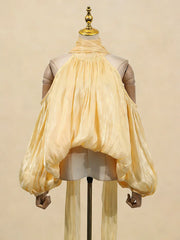 Stand Collar  Off The Shoulder Cut Ribion Blouse