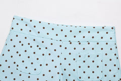 Blue Polka Dot Jacket And Shorts Set