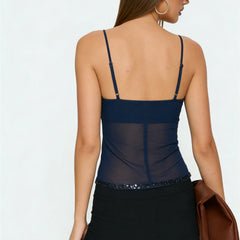 Sequin Beaded Mesh Cami Top