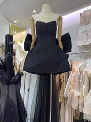 Black Strapless Large Back Bow Mesh Mini Dress
